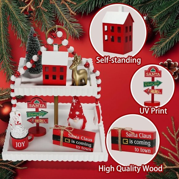 Christmas Decorations 8 PCS Tiered Tray Decor Set, Cute Tabletop Christmas Decor - Picture 4 of 7